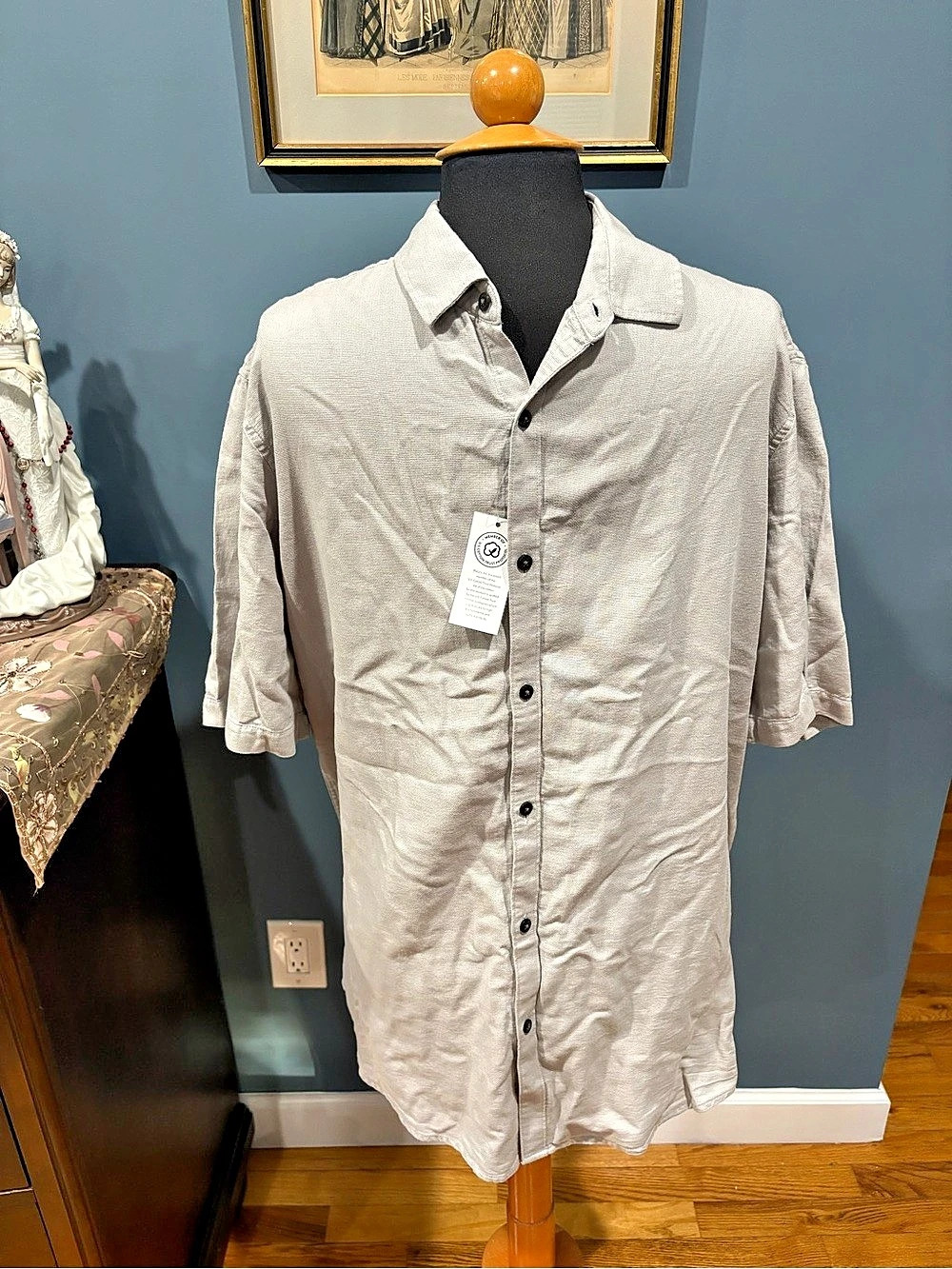 Alfani SS Promo Woven Cotton Button-Up Shirt Gray XL NWT